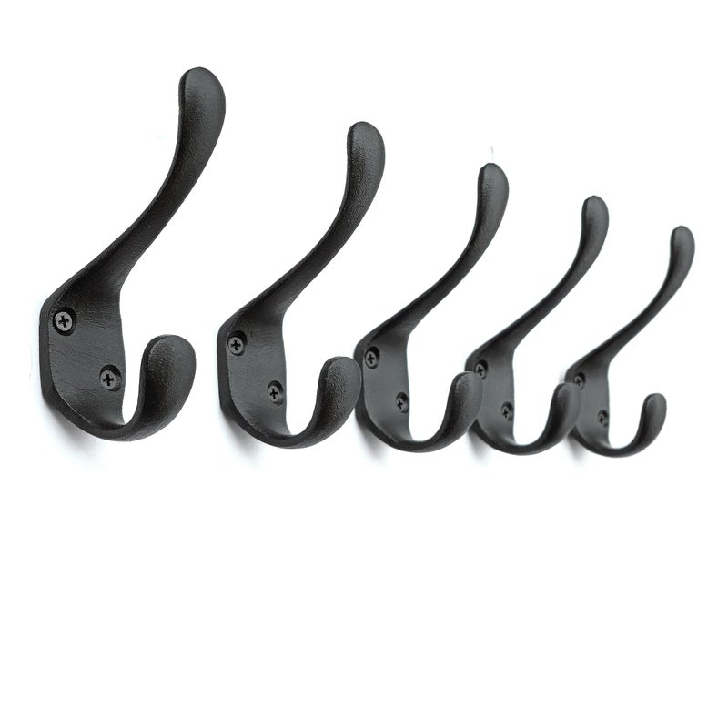 Ambipolar 5 Pack Decorative Cast Iron Heavy Duty Double Hooks, Wall Mounted Coat Hooks, Vintage Inspired (Antique Black) (Spoon Hook) - Image 2